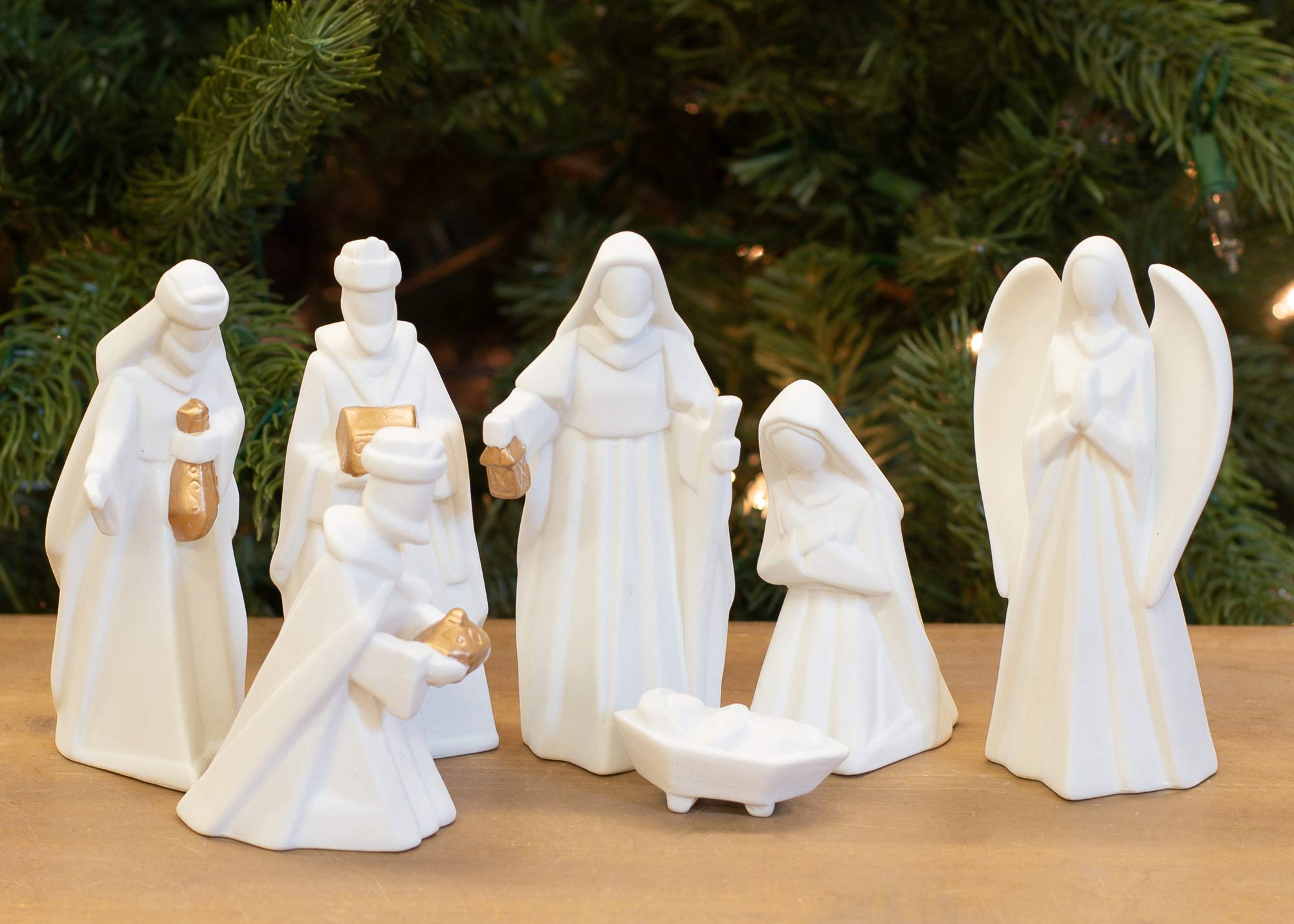 White Porcelain 7 PC Hand Painted Miniature Christmas Nativity Set